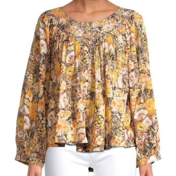 NEW We the Free People Cool Meadow Peasant Blouse Size Medium Yellow NWOT - Picture 1 of 6